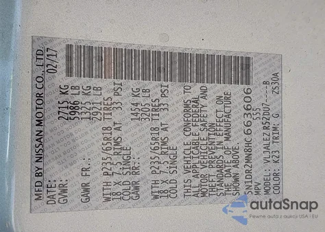 2017 Nissan Pathfinder Sv from USA, damaged, VIN 5N1DR2MN8HC663606